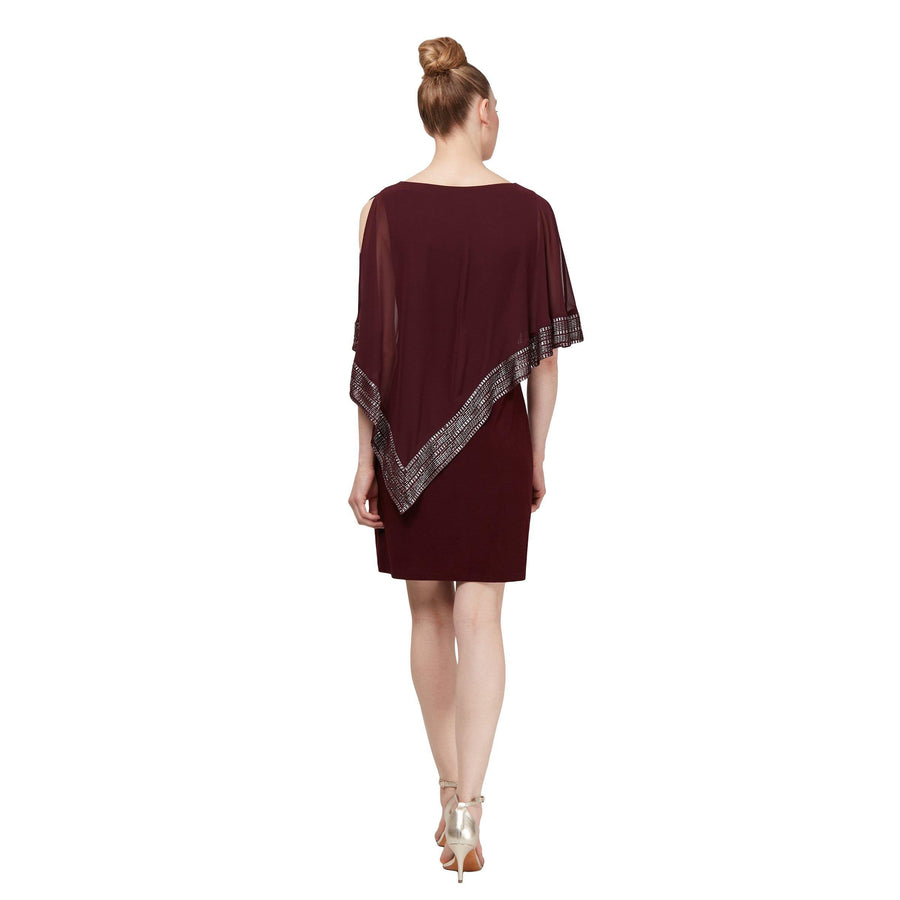 SL Fashions Short Cocktail Chiffon Cape Dress 111176 - The Dress Outlet