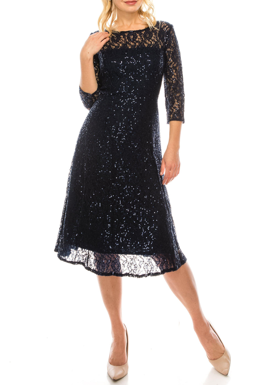 SL Fashions Short Sequined Lace Evening Dress 9119133 - The Dress Outlet