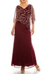 SLNY Long Formal Beaded Cape Evening Dress - The Dress Outlet