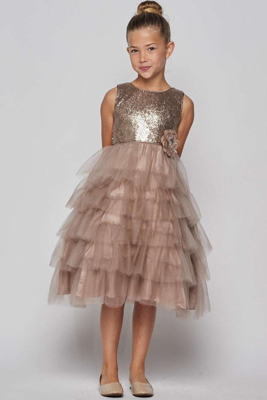 Sleeveless Beaded and Layered  Flower Girl Dress - The Dress Outlet Cinderella Couture