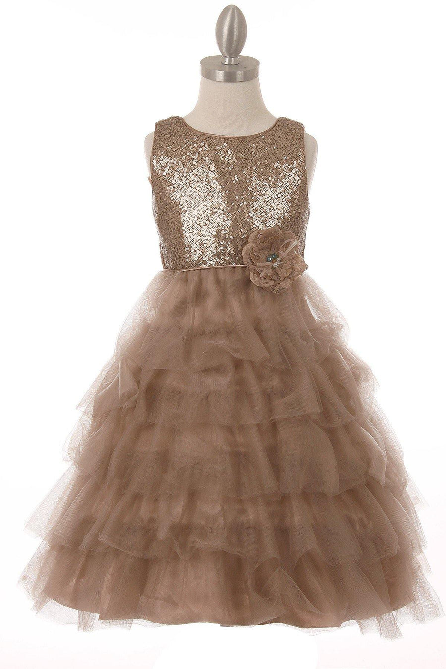 Sleeveless Beaded and Layered  Flower Girl Dress - The Dress Outlet Cinderella Couture