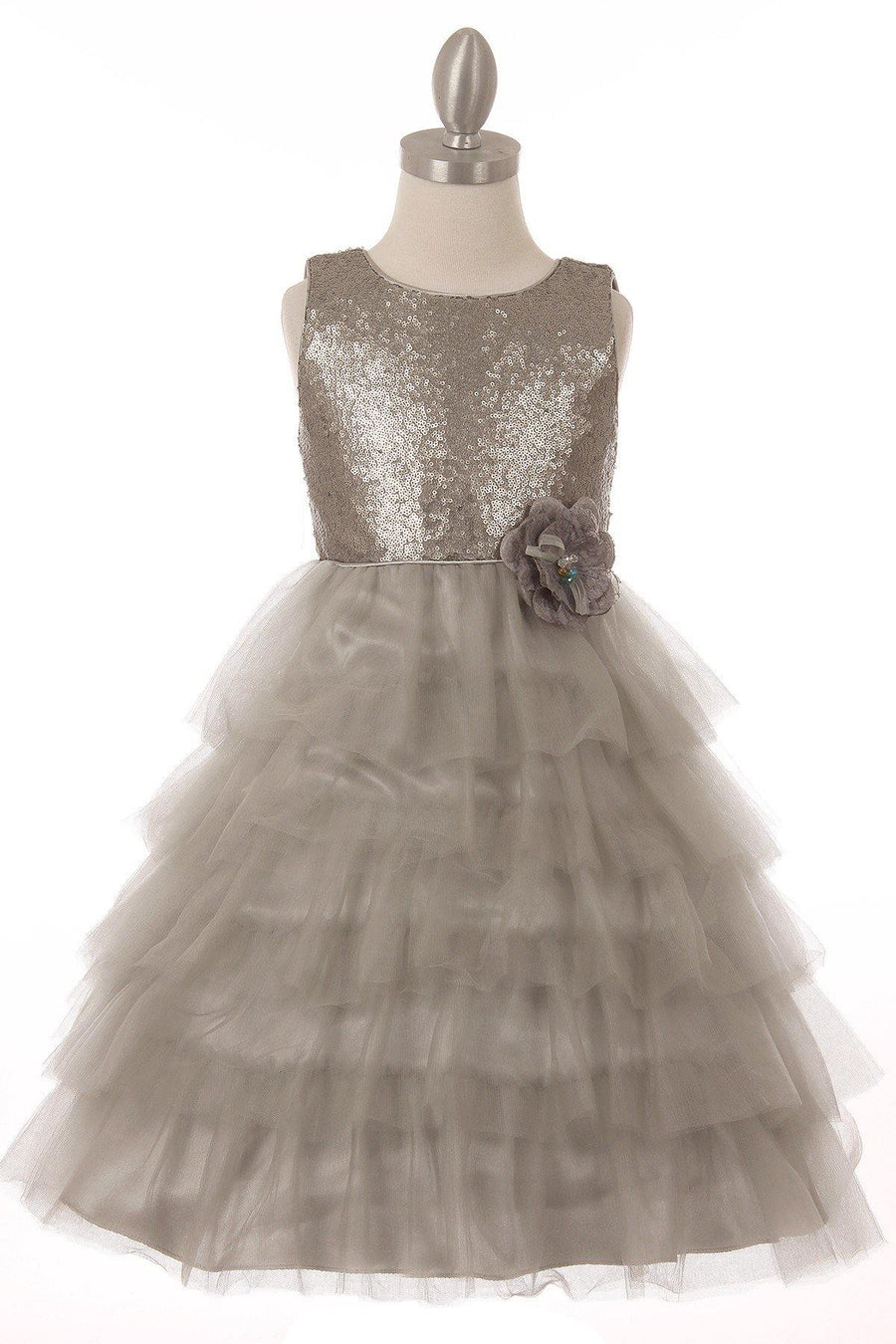 Sleeveless Beaded and Layered  Flower Girl Dress - The Dress Outlet Cinderella Couture