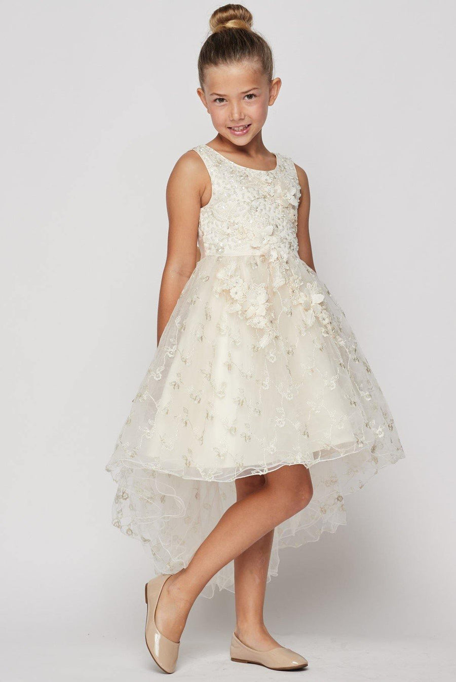 Sleeveless Embroidery Flower Girls Dress - The Dress Outlet Cinderella Couture