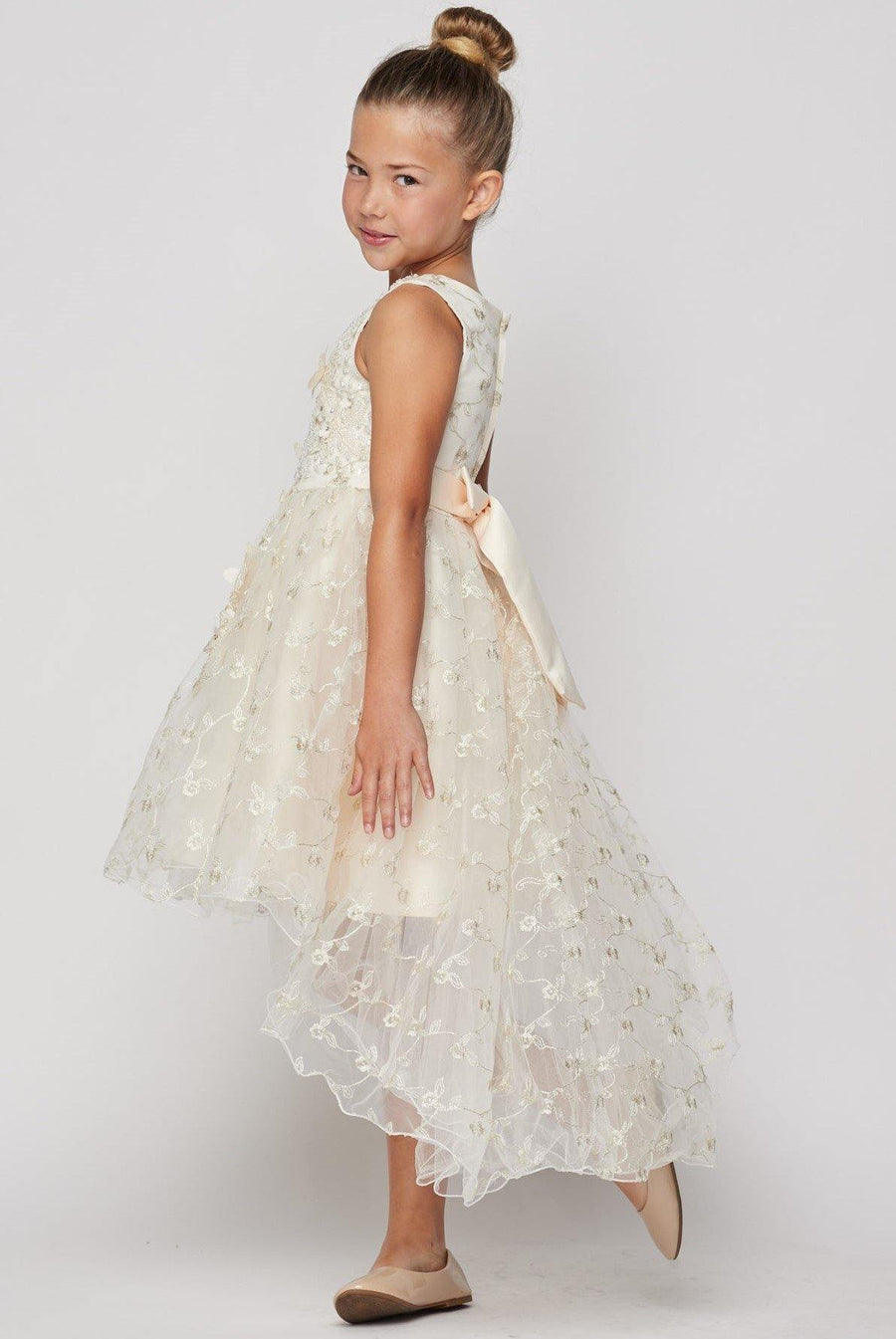 Sleeveless Embroidery Flower Girls Dress - The Dress Outlet Cinderella Couture