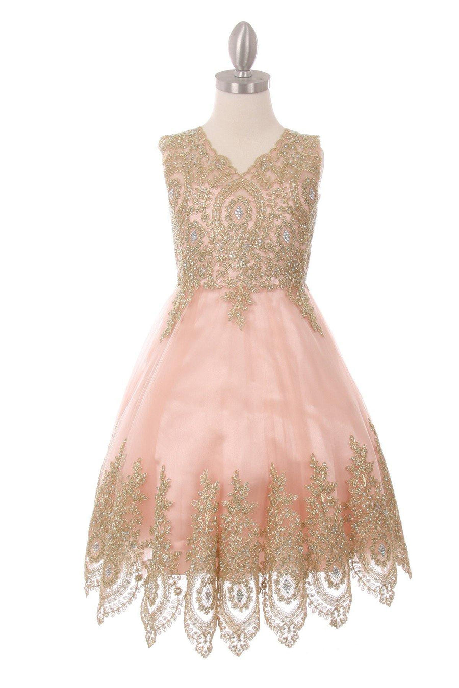 Sleeveless Gold Embellished Short Party Flower Girl Dress - The Dress Outlet Cinderella Couture