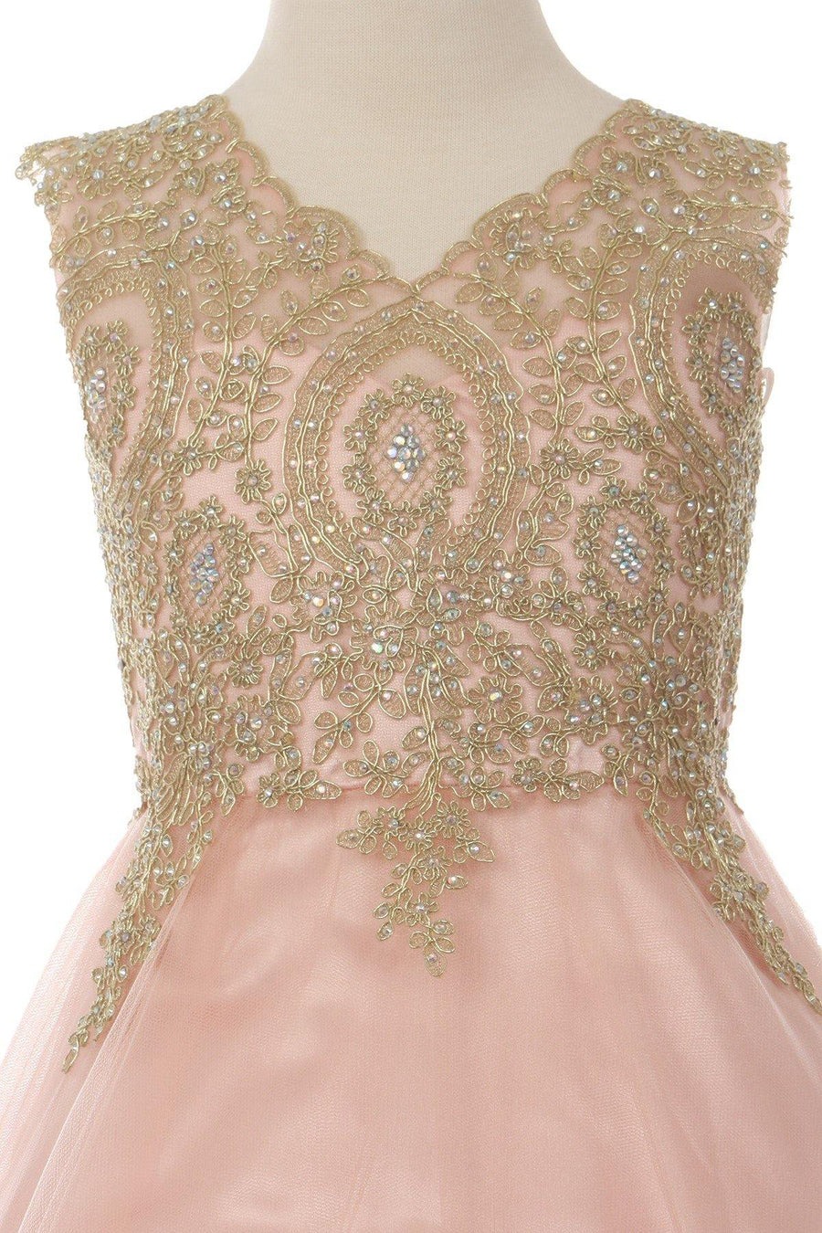 Sleeveless Gold Embellished Short Party Flower Girl Dress - The Dress Outlet Cinderella Couture