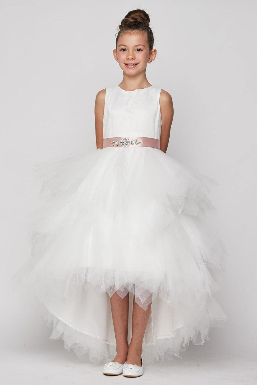 Sleeveless Satin High Low Flower Girls Dress - The Dress Outlet Cinderella Couture