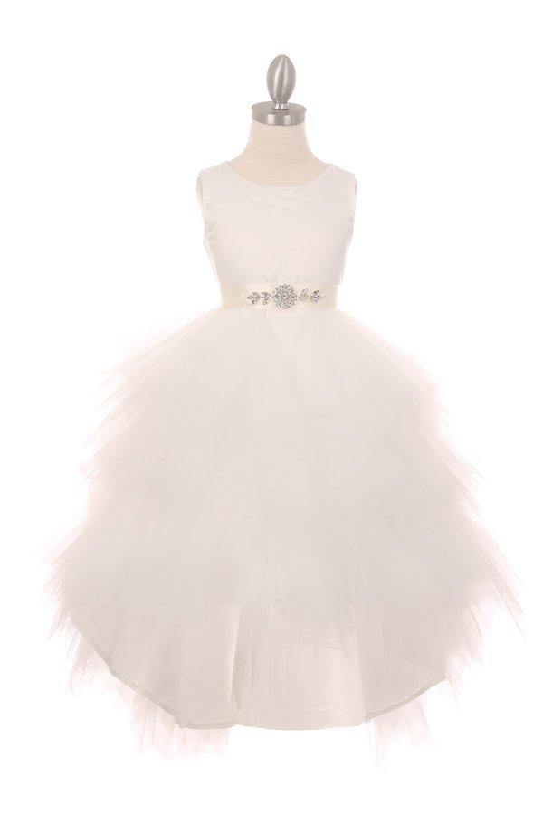 Sleeveless Satin High Low Flower Girls Dress - The Dress Outlet Cinderella Couture