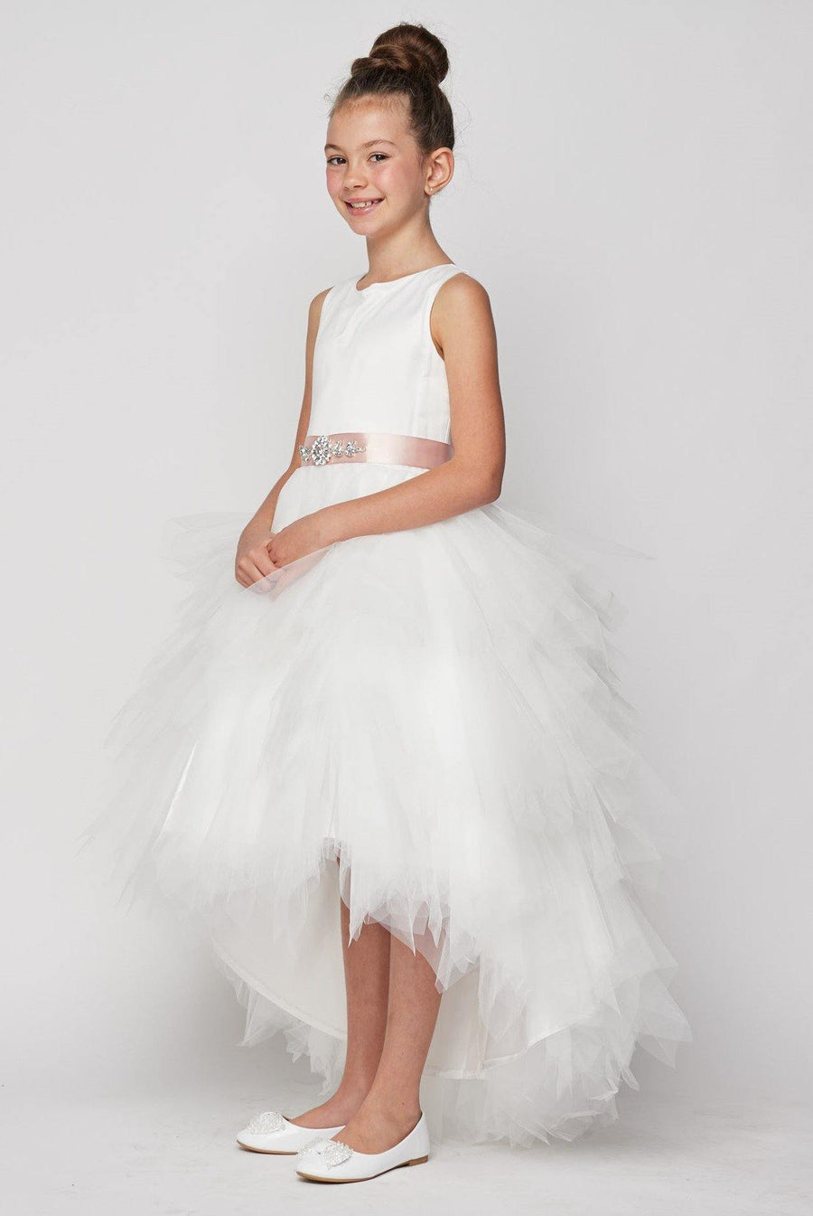 Sleeveless Satin High Low Flower Girls Dress - The Dress Outlet Cinderella Couture