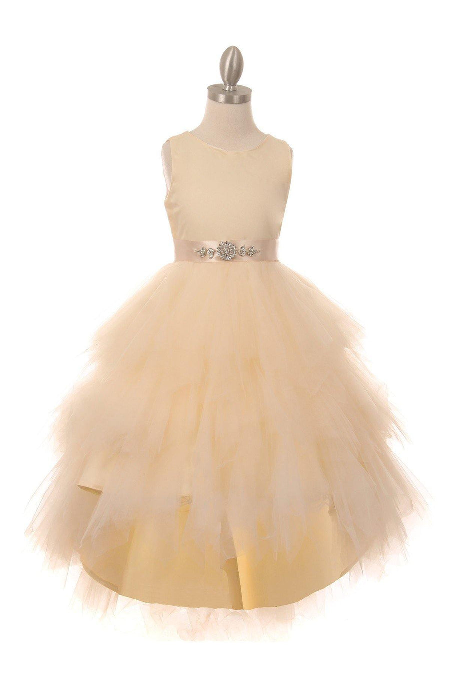 Sleeveless Satin High Low Flower Girls Dress - The Dress Outlet Cinderella Couture