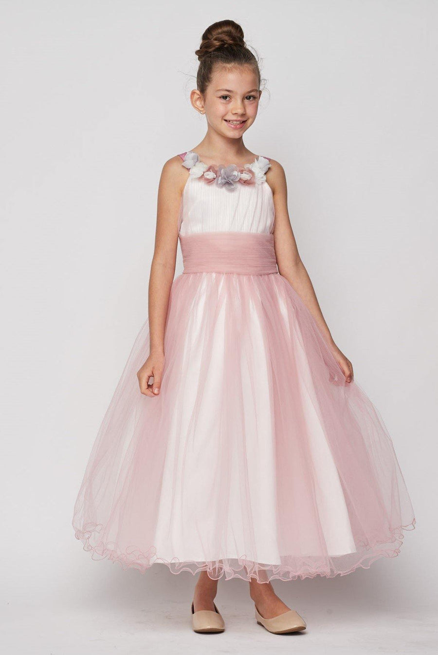 Soft Tulle with Floral Detailing Flower Girls Dress - The Dress Outlet Cinderella Couture