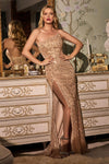 Strapless Sexy Sequins Long Prom Dress Rose Gold