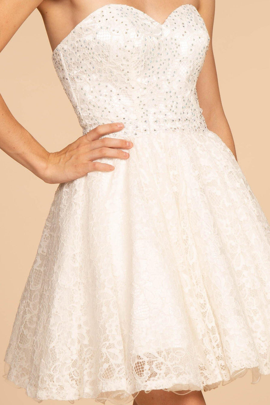 Strapless Sweetheart Lace Short Dress - The Dress Outlet Elizabeth K