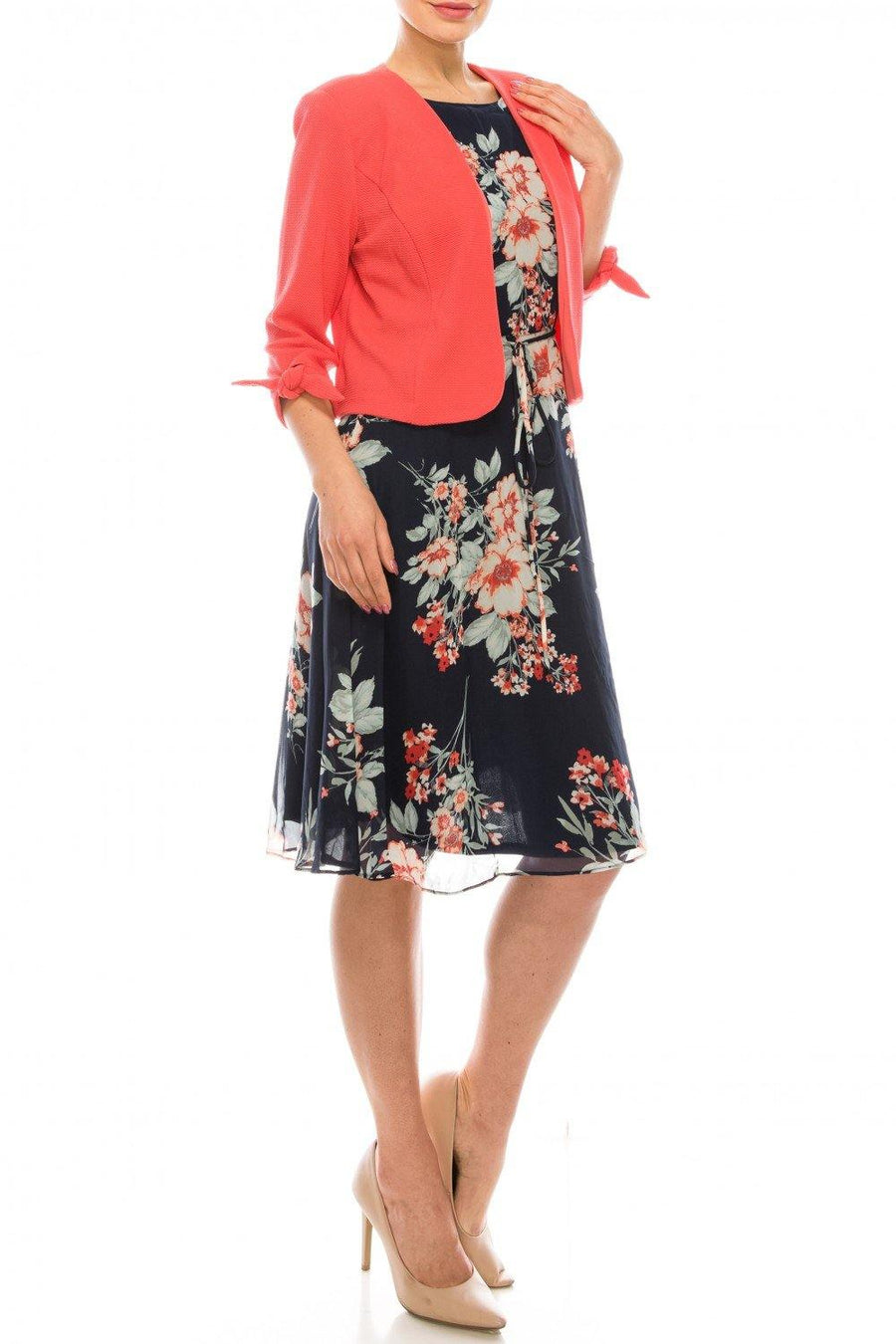 Studio One Floral Printed Two Piece Jacket Dress - The Dress Outlet