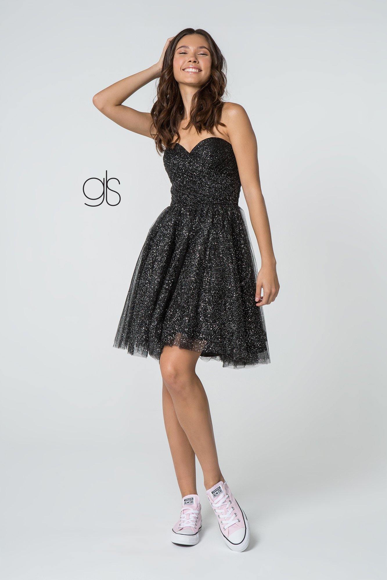 Sweetheart Neckline Multi-Layered Glitter Mesh Short Dress - The Dress Outlet Elizabeth K