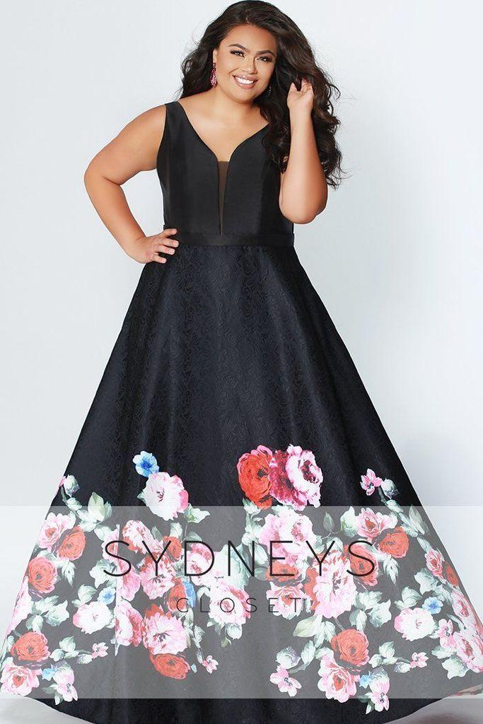 Sydneys Closet Long Deep V Formal Plus Size Prom Dress - The Dress Outlet Sydneys Closet