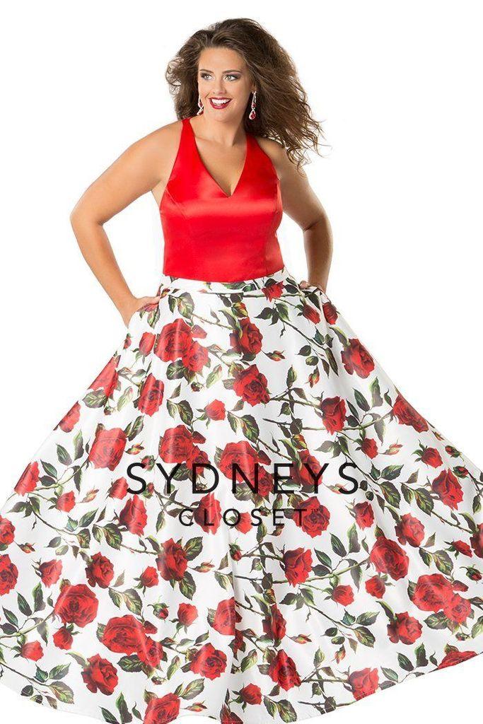 Sydneys Closet Long Floral Prom Evening Gown Dress - The Dress Outlet Sydneys Closet