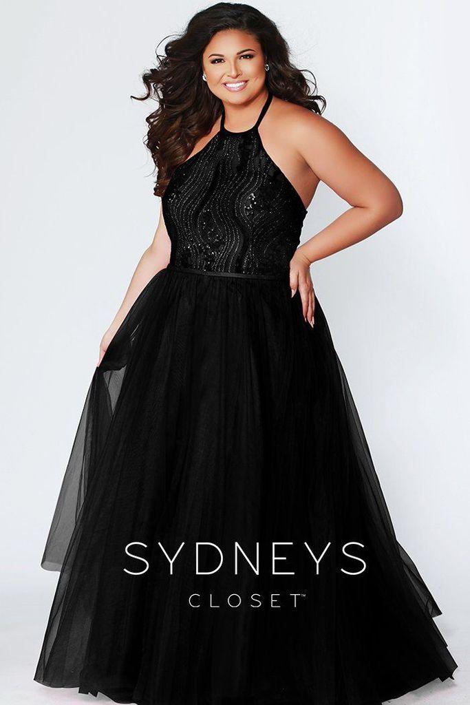 Sydneys Closet Long Halter Neck Plus Size Prom Dress - The Dress Outlet Sydneys Closet