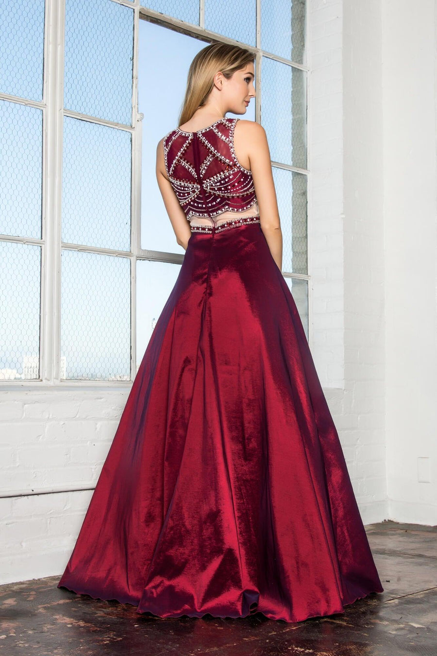 Two Piece Ball Gown Long Prom Dress - The Dress Outlet