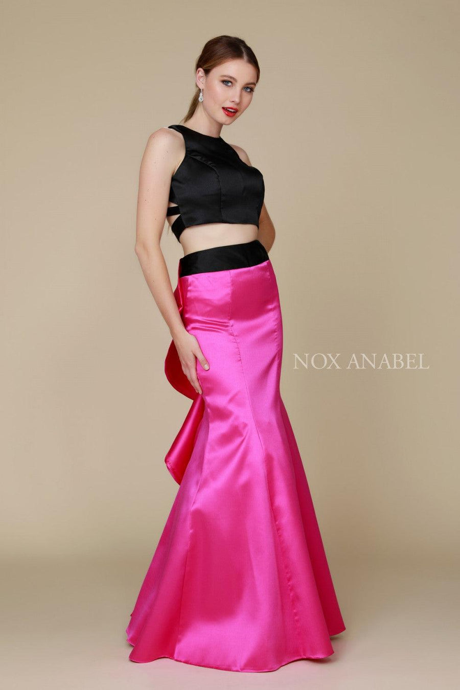 Two Piece High Neck Crop Top Prom Dress - The Dress Outlet