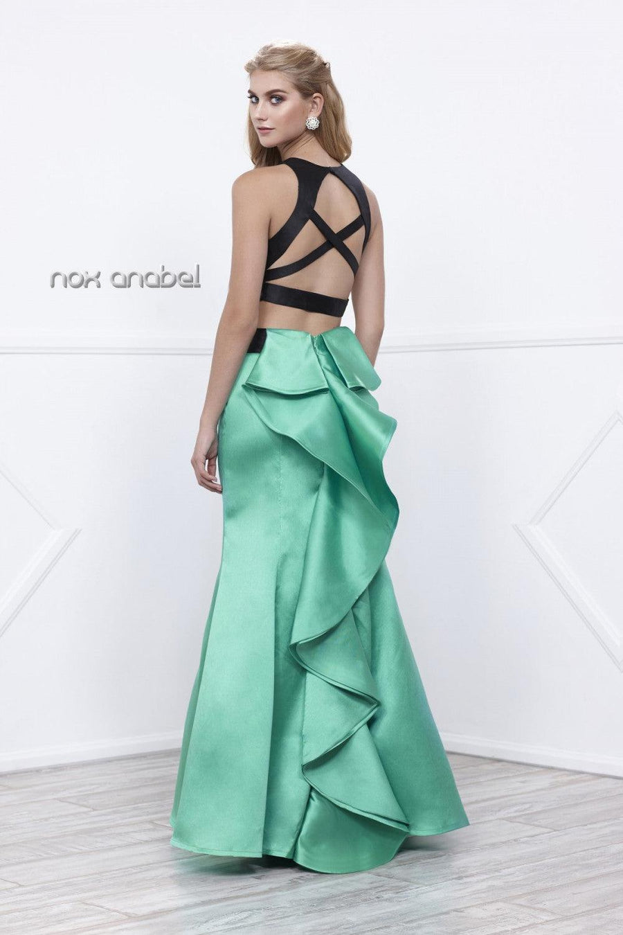 Two Piece High Neck Crop Top Prom Dress - The Dress Outlet