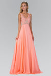 V Neck and Back Chiffon Long Prom Dress - The Dress Outlet