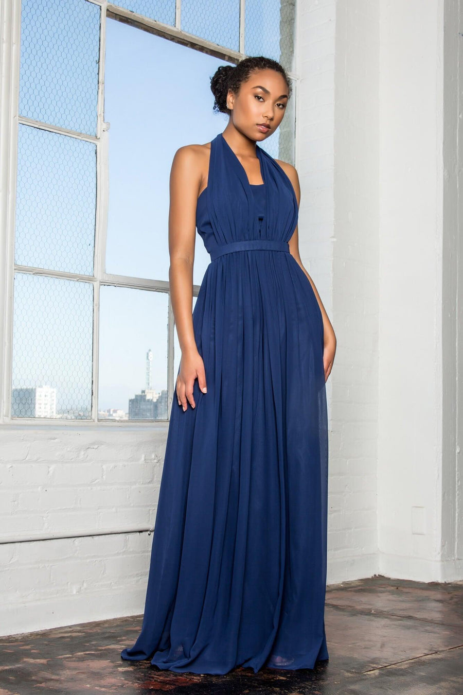 V-Neck Halter Chiffon Long Formal Dress - The Dress Outlet