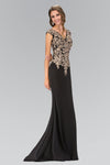 V-Neck Sheer Back Long Fitted Prom Dress - The Dress Outlet