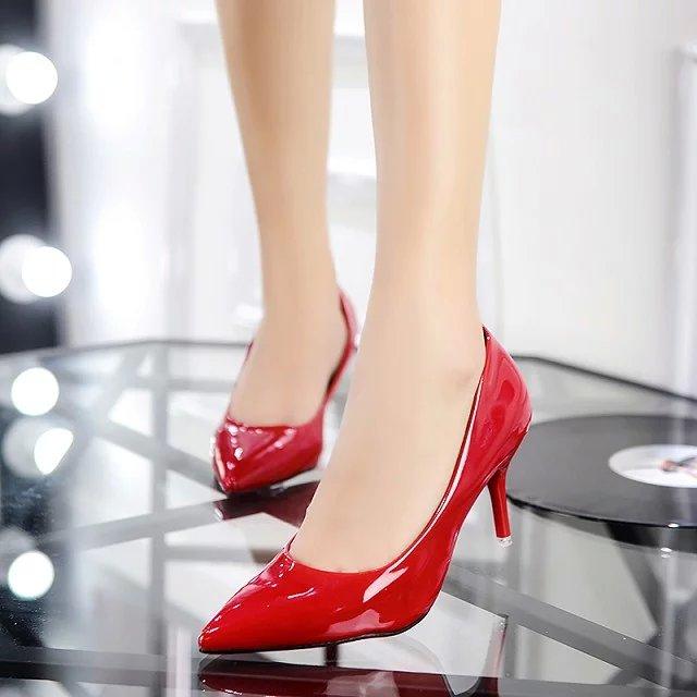 Wedding Pointed Patent Leather Shoes High Heels - The Dress Outlet