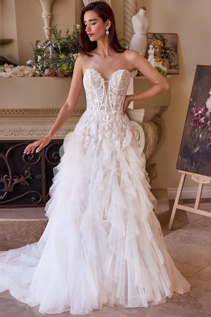 Wedding Dresses Long Ruffle Wedding Dress  Off White Nude