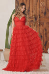 Prom Dresses Long Spaghetti Strap Ruffled Tulle Prom Dress Red