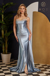 Prom Dresses Long Spaghetti Strap Fitted Satin Prom Dress Dusty Blue