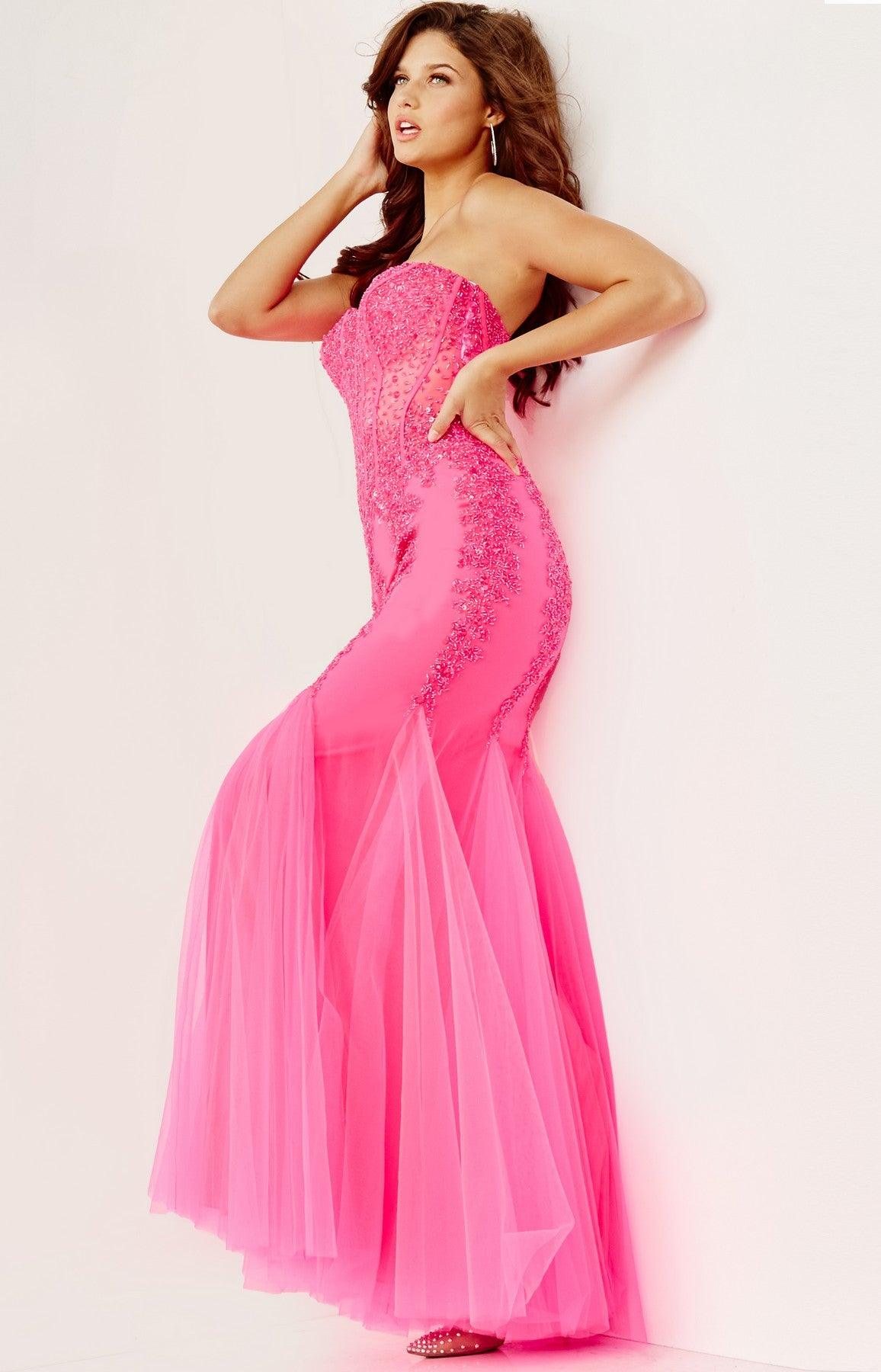 Prom Dresses Long Strapless Mermaid Prom Dress Neon Pink