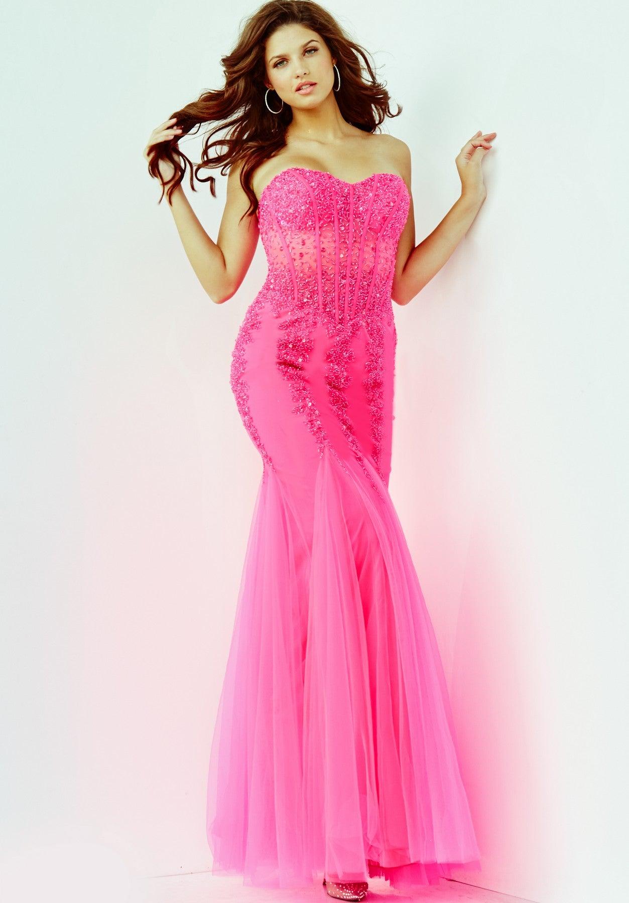 Prom Dresses Long Strapless Mermaid Prom Dress Neon Pink