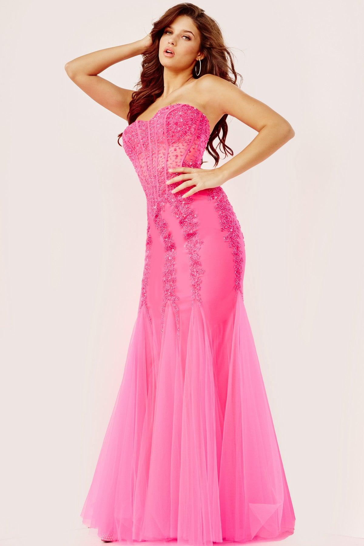 Prom Dresses Long Strapless Mermaid Prom Dress Neon Pink