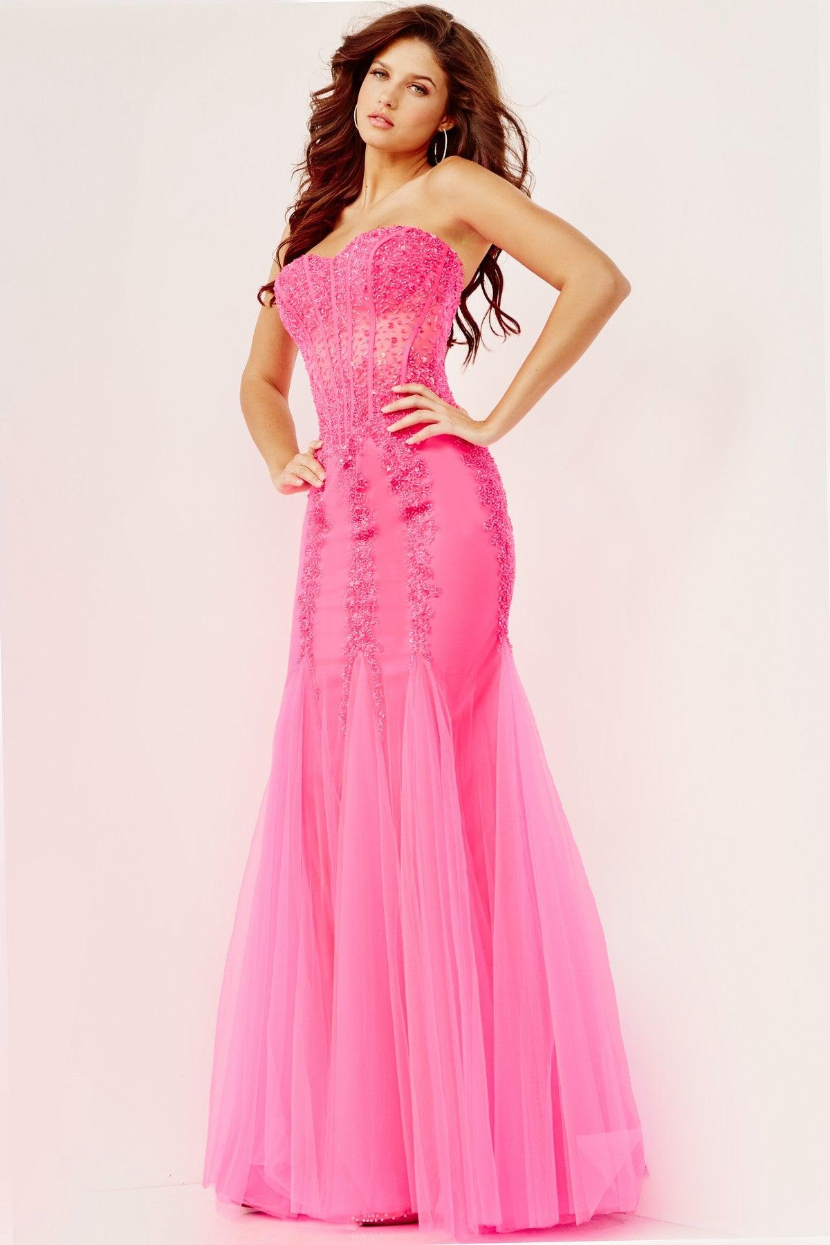 Prom Dresses Long Strapless Mermaid Prom Dress Neon Pink