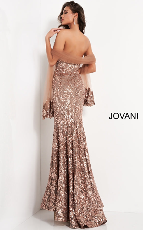 Mother of the Bride Dresses Mother of the Bride Strapless Sequin Shawl Dress Copper