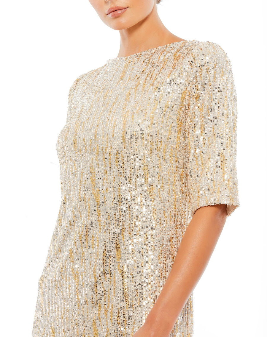 Cocktail Dresses Short Sleeve Metallic Cocktail Dress Nude Silver