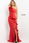 Formal Dresses One Shoulder Ruffle Trim High Slit Formal Dress Red