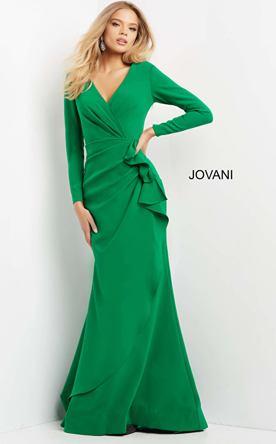 Mother of the Bride Dresses Mother of the Bride Long Sleeve Wrap Skirt Dress Emerald