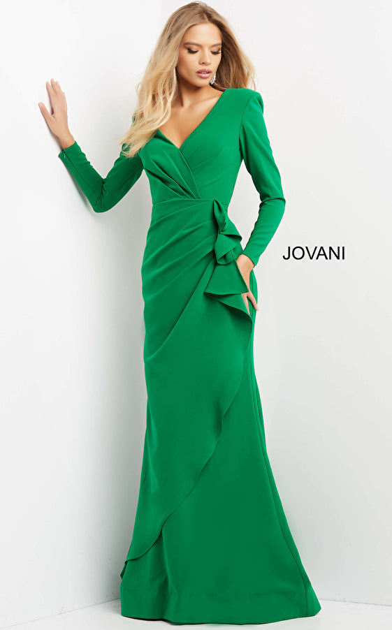 Mother of the Bride Dresses Mother of the Bride Long Sleeve Wrap Skirt Dress Emerald