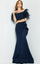 Mother of the Bride Dresses Mother of the Bride Short Feather Sleeve Side Drape Dress Navy