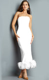 Formal Dresses Strapless Feather Hemline Midi Formal Dress White