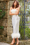 Formal Dresses Strapless Sequined Feather Hemline Midi Formal Dress Cream