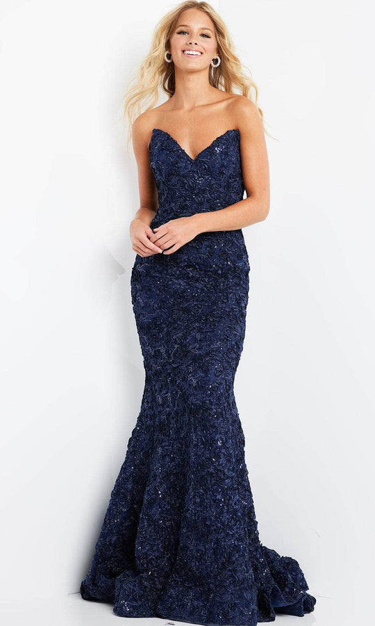 Formal Dresses Strapless Beaded Mermaid Long Formal Dress Navy