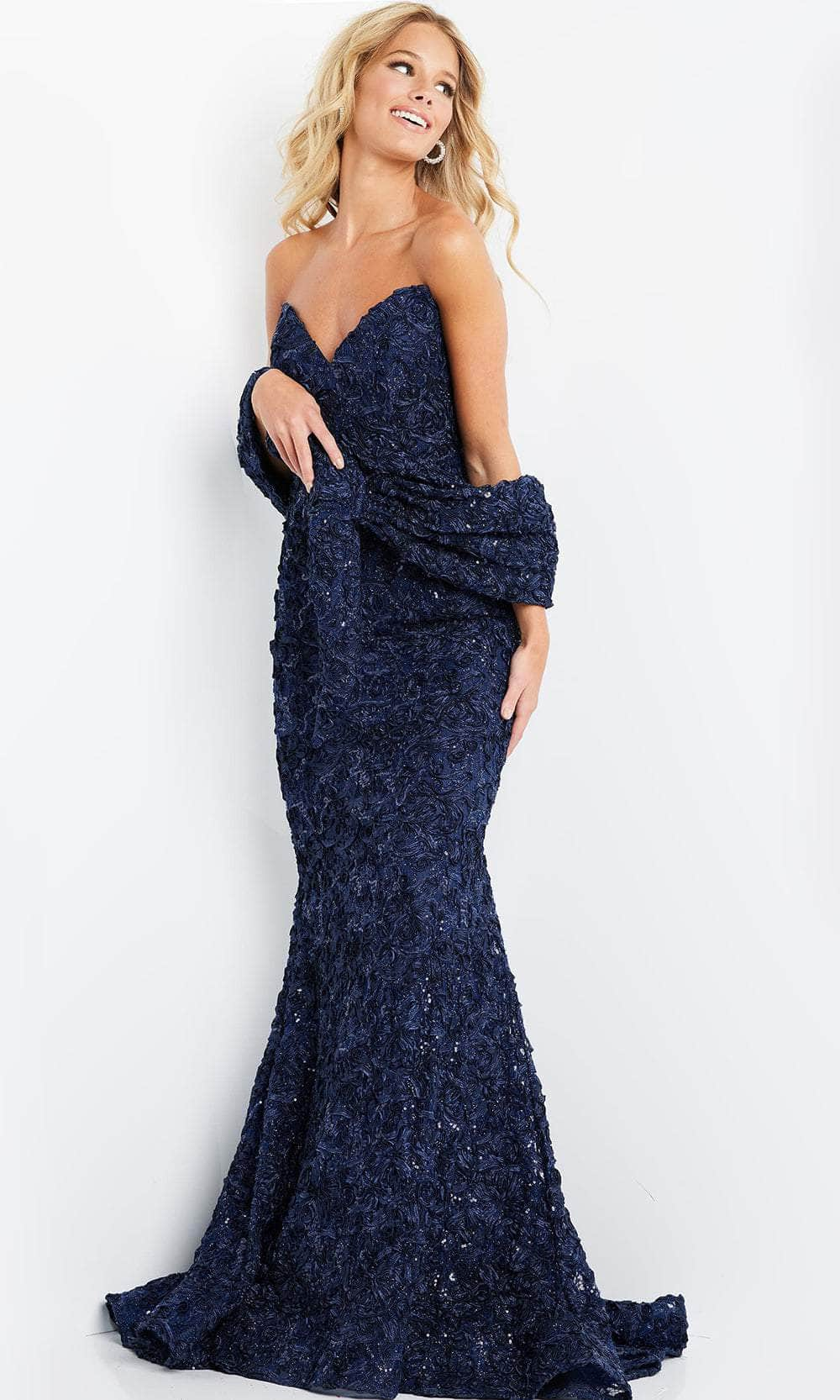 Formal Dresses Strapless Beaded Mermaid Long Formal Dress Navy