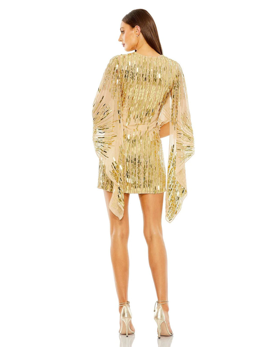 Cocktail Dresses Short Cape Sleeve V neck Mini Dress Nude Gold