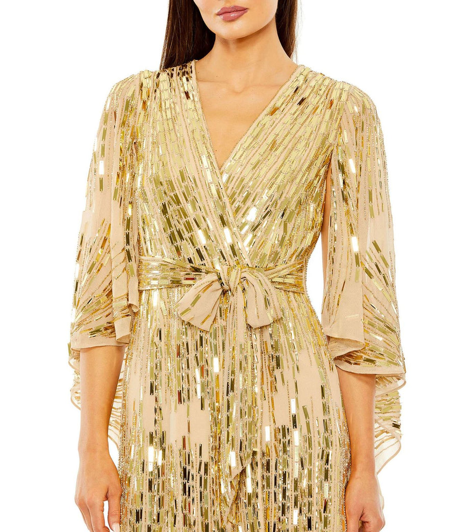 Cocktail Dresses Short Cape Sleeve V neck Mini Dress Nude Gold