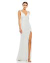 Mac Duggal Prom Long Sleeveless High Slit Gown Ivory