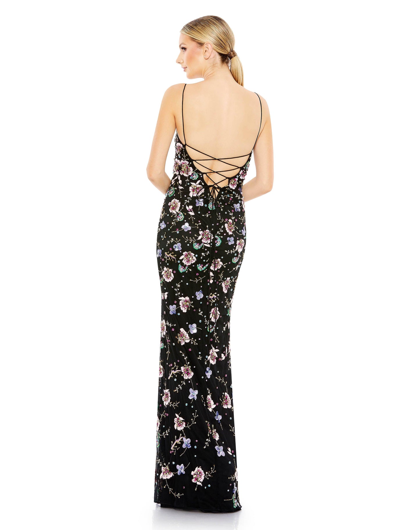 Mac Duggal 10890 Spaghetti Strap Long Formal Floral Dress